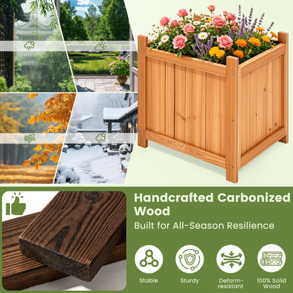 Ultym Set of 2 Fir Wood Square Planter Boxes, 18" Extra Large Outdoor Flower Box with Removable Drainage Base & Non-Woven Liner, Rustic Wooden Planters for Patio Garden Balcony, Wood Bucket Planter