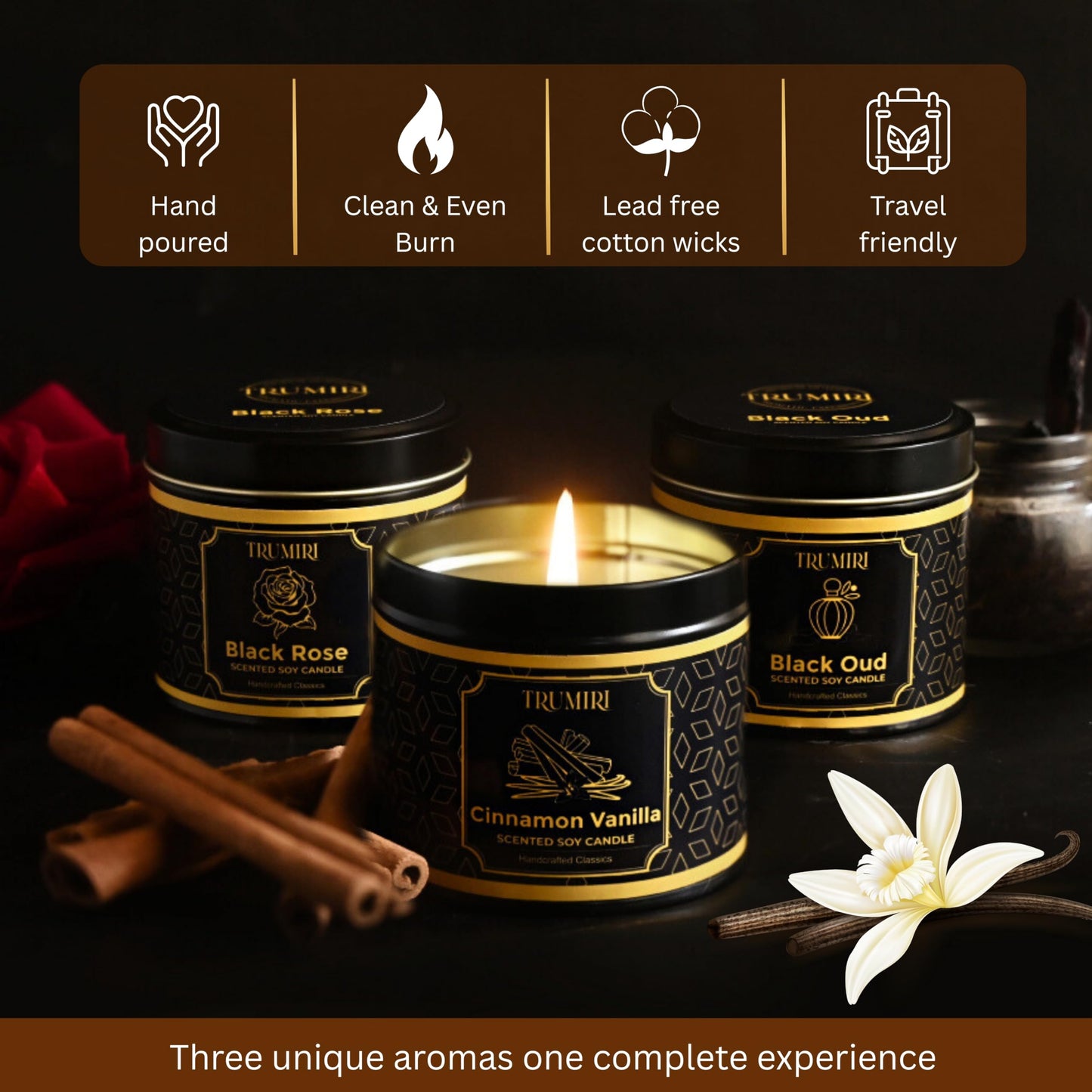 Candle Gift Set of 3 Sage Pine|Jasmine|Black Rose Strong Scented Soy Candels Natural Non Toxic Velas Aromáticas Favors for Women Coworkers Friends Guests Also for Fall Diwali Christmas Holidays