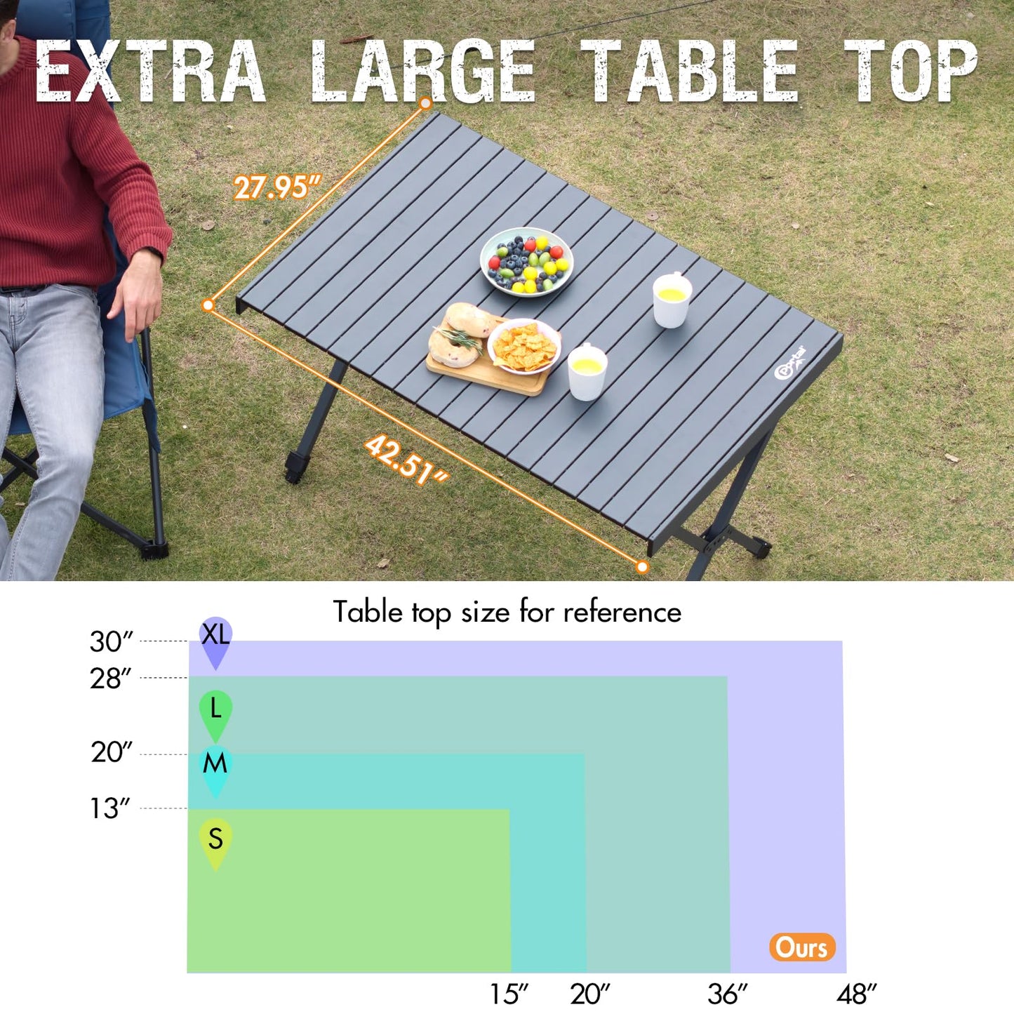 PORTAL Folding Outdoor Camping Table with Adjustable Height, Aluminum Roll-Up Top and Carry Bag, Big Large Portable Tables for Picnic, BBQ and Tailgating, Dark Gray