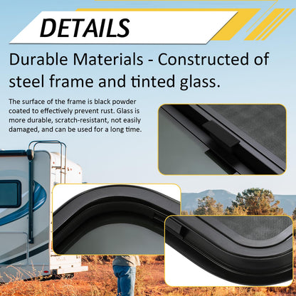 KUAFU RV Side Window Replacement, Teardrop Horizontal Slide, 24inx22in, Tinted Glass, Model GO-3648