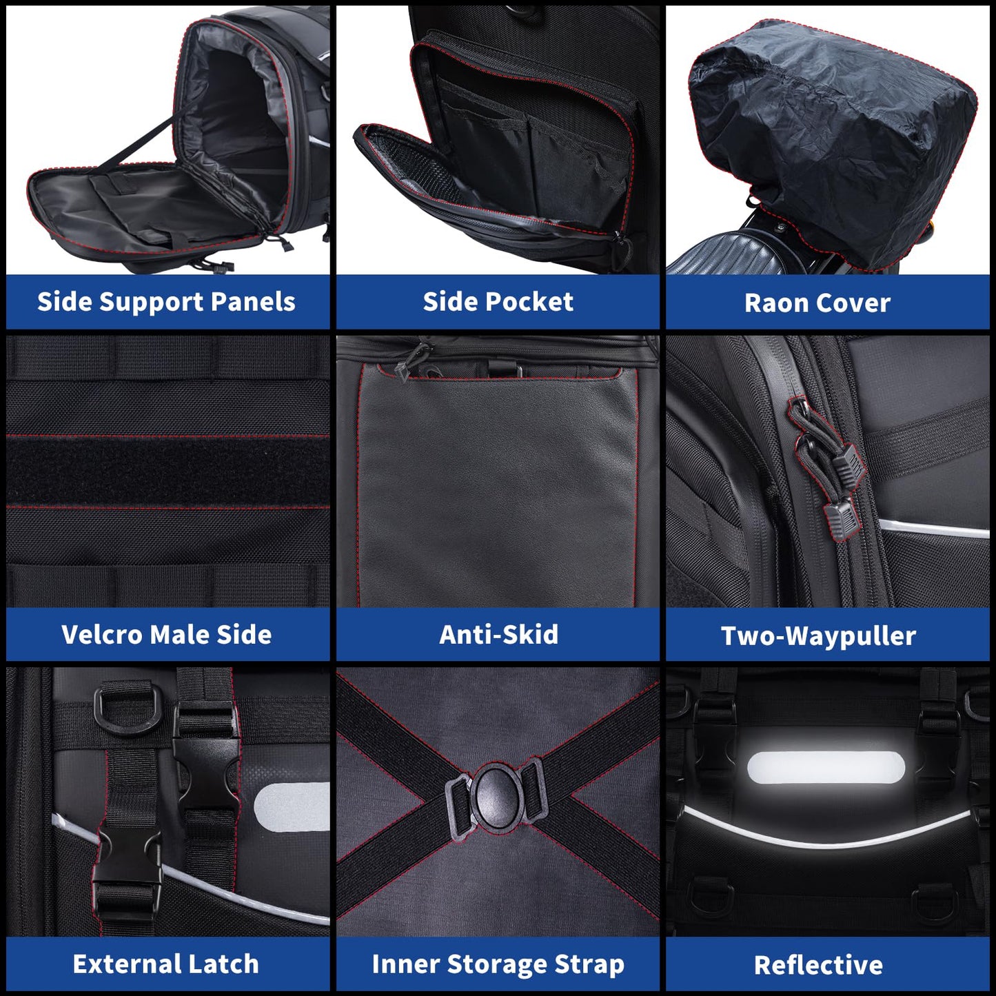 FVMOTO Universal Motorcycle Travel Luggage, Expandable Tail Bag 60-85L (15-22 Gallon), All Weather Rack Bag, Sissy Bar Bags, Helmet Bag, Tour Pack Bag Storage Backpack with 6 Straps, Waterproof cover