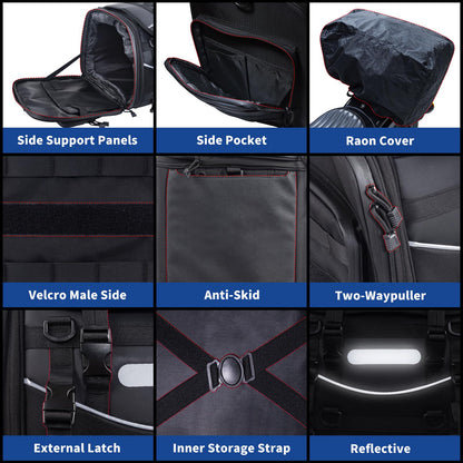 FVMOTO Universal Motorcycle Travel Luggage, Expandable Tail Bag 60-85L (15-22 Gallon), All Weather Rack Bag, Sissy Bar Bags, Helmet Bag, Tour Pack Bag Storage Backpack with 6 Straps, Waterproof cover