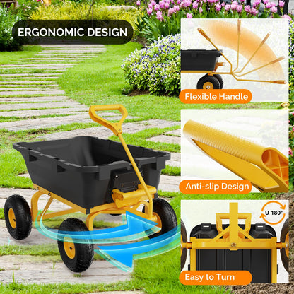 VINGLI Heavy Duty Dump Cart Wagon, 800LBS Quick-Release Dump Poly Wheelbarrow, 10in All-Terrain Pneumatic Tires Garden Wagon for Garden, Yard, Beach