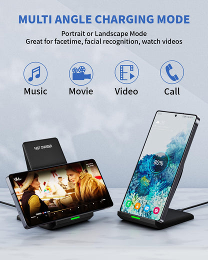 Fast Wireless Charger for Samsung, 15W Wireless Charging Stand Desk Phone Charger Stand with PD 20W USB C Plug Adapter for Samsung Galaxy S24 Ultra S24+ S23 S22 S21 S20, Pixel 8 7 Pro, iPhone 17 16 15