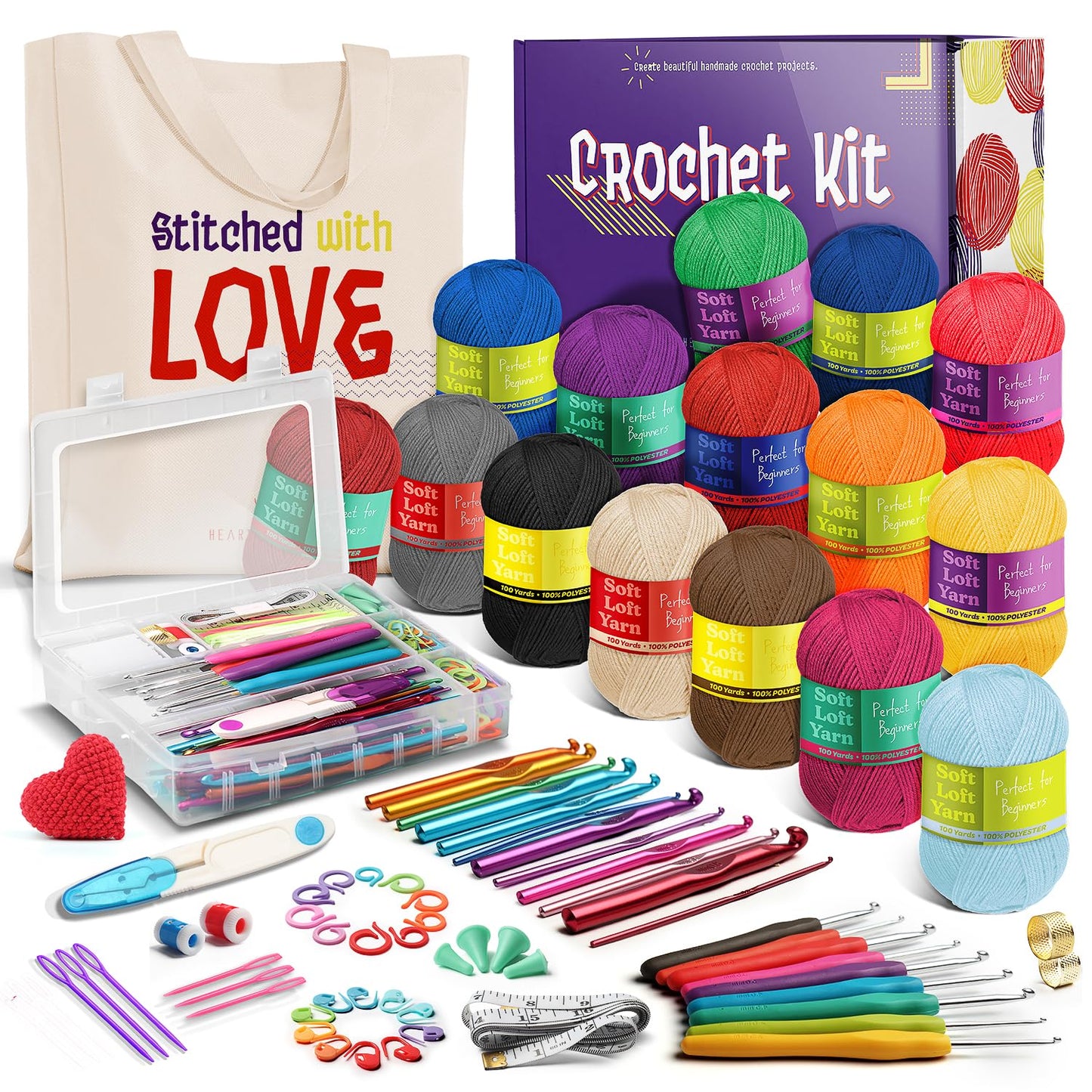 Crochet Kit for Beginners Adults and Kids, Knitting & Crochet Supplies Includes 1500 Yards Assorted Yarn, 21 Ergonomic Hooks, Plus Many Accessories – Beginner Crochet Kits Ideal for Amigurumi