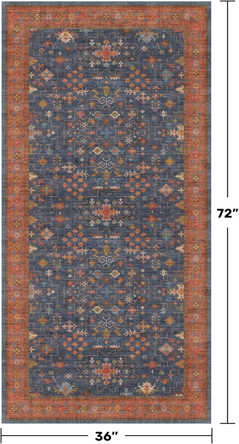 Skiennix Washable Kitchen Rug - Stain Resistant Non-Slip Mat for Large Entryway | 3x6 Navy Blue