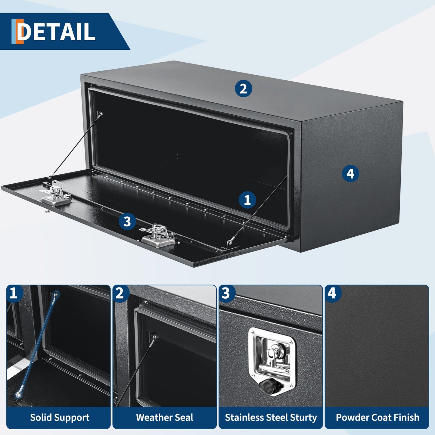 GarveeTech 48 Inch Underbody Truck Tool Box,48"x 16"x 13" Heavy Duty Steel Truck Storage Organizer for Pick Up Truck Bed RV Trailer, Waterproof Tool Box Chest with t-Handle Lock