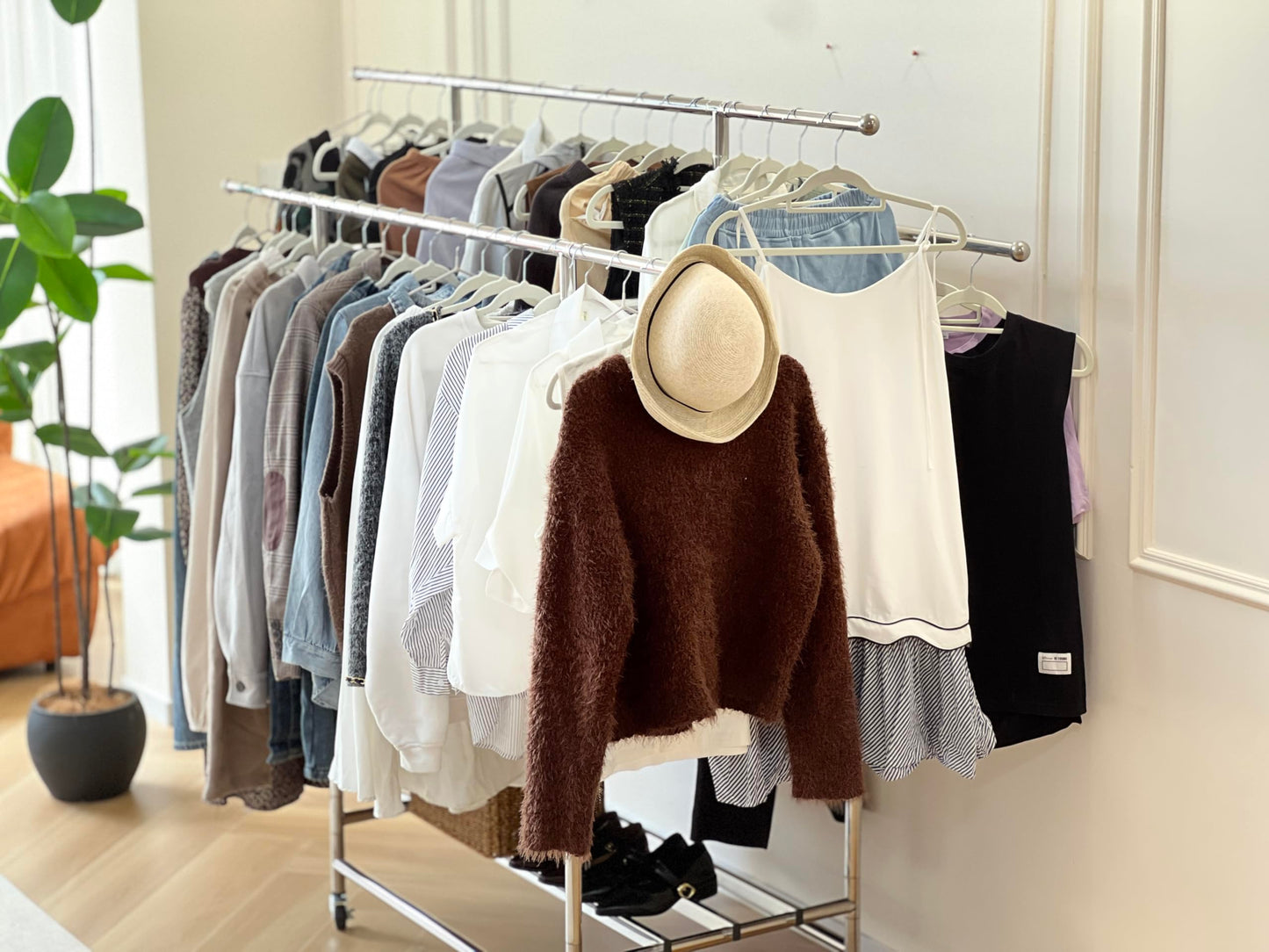Roeveca Stainless Steel Clothes Rack, 3-Rod Garment Rack for Hanging Clothes with 4 Wheels Load 600 LBS