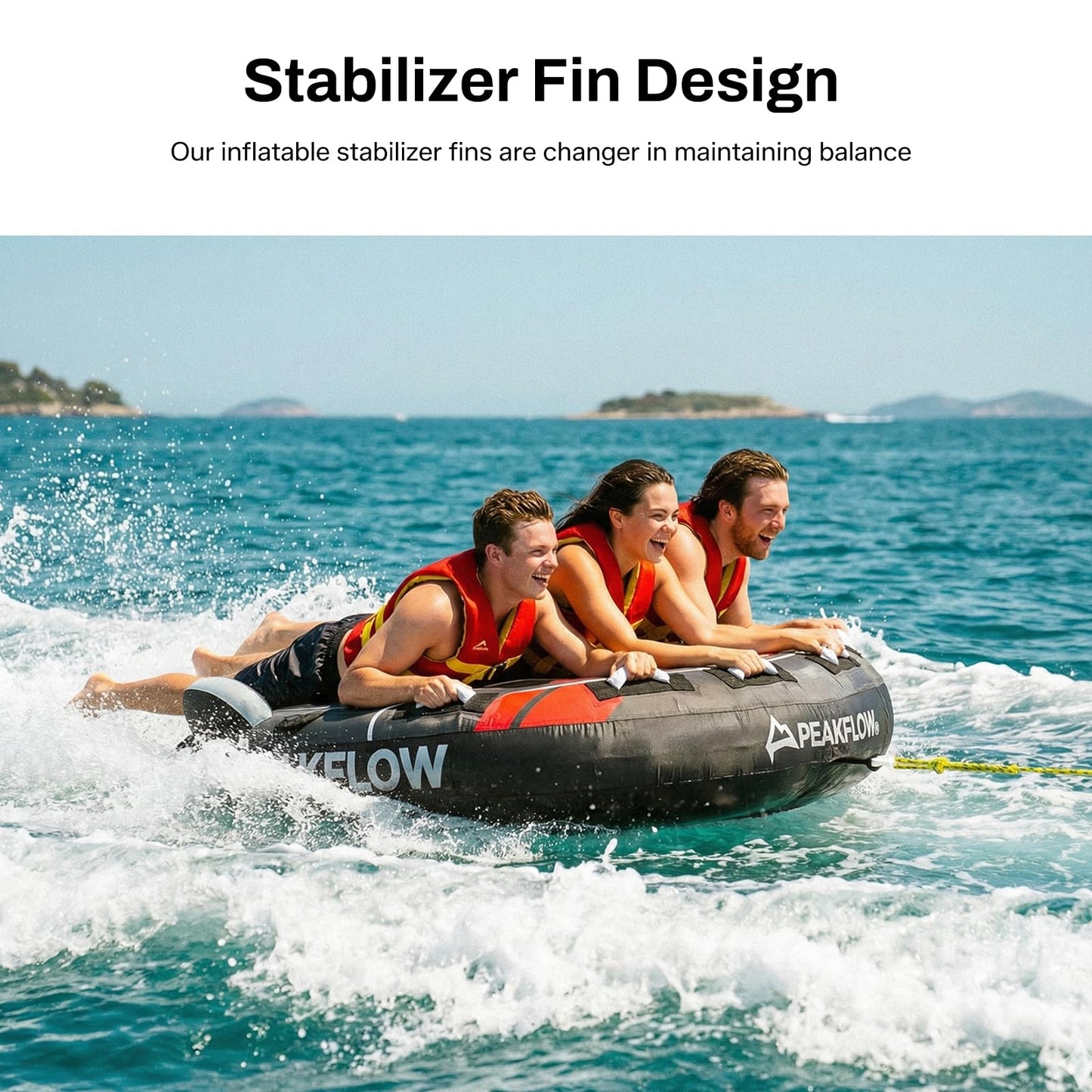 PEAKFLOW Towable Tube,Boat Tube,2-3 Rider Models,Tubes for Boating,PVC Liner and Full Nylon Cover,EVA Foam Pads and 6 EVA Handles,Swift Connect Rapid Boston Valve, 64x64Inches Inflated,Phantom Series