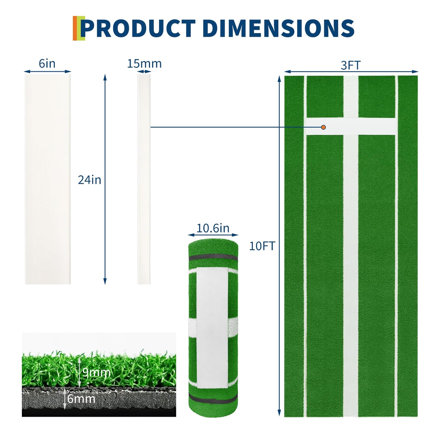 10x3 ft Professional Softball Pitching Mat with Power Line, Heavy Duty Non-Slip Rubber Base & Dense Turf, Portable Softball Pitching Mound for Indoor Outdoor Training Lane, Ideal Practice Aid, Green