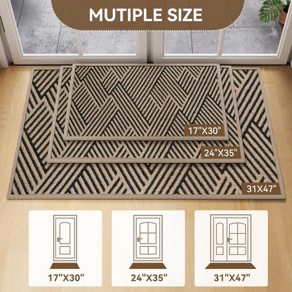 Skiennix Door Mat - Low-Profile Non-Slip Indoor/Outdoor Entryway Mat | 17"x30", Dirt-Resistant, Washable, Brown