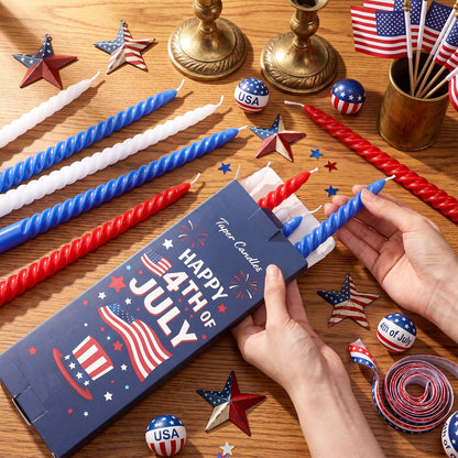 Conelist 12 Pack Red White Blue Spiral Taper Candles Patriotic Flameless Candles Unscented Dripless Twisted Candle Decor with Box 10 Inch for 4th of July 250 Anniversary Independence Day