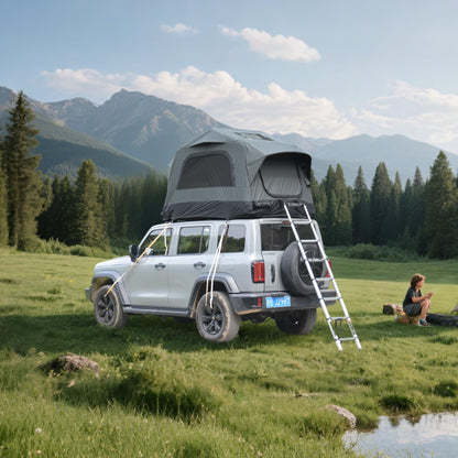 GDFStudio Inflatable Roof Top Tent for SUV Truck Car, 2 Person Rooftop Camping Tent with Air Beam Structure, Panoramic Skylight, Telescoping Ladder & Quick Setup, Outdoor Waterproof Travel Tent, Gray
