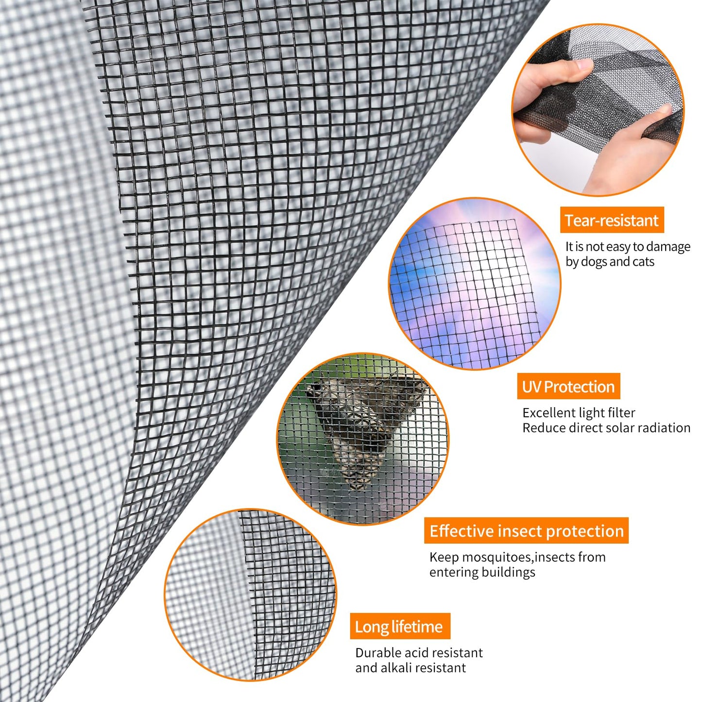 Fiberglass Window Screen Roll 96” x 100’ Easy to Use Black Replacement Window Screens for House Windows or Door