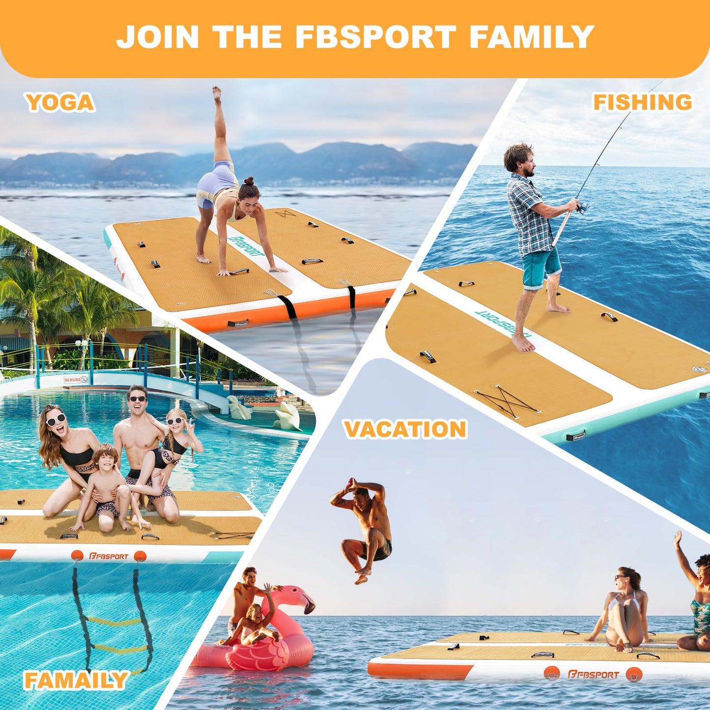 FBSPORT Inflatable Floating Dock, 10ft Inflatable Swim Platform Dock for Lake, Inflatable Water Floating Dock Mat with Non-Slip EVA Surface, Floating Island for Pool Beach Ocean 10x6.5x0.5ft,WoodGrain