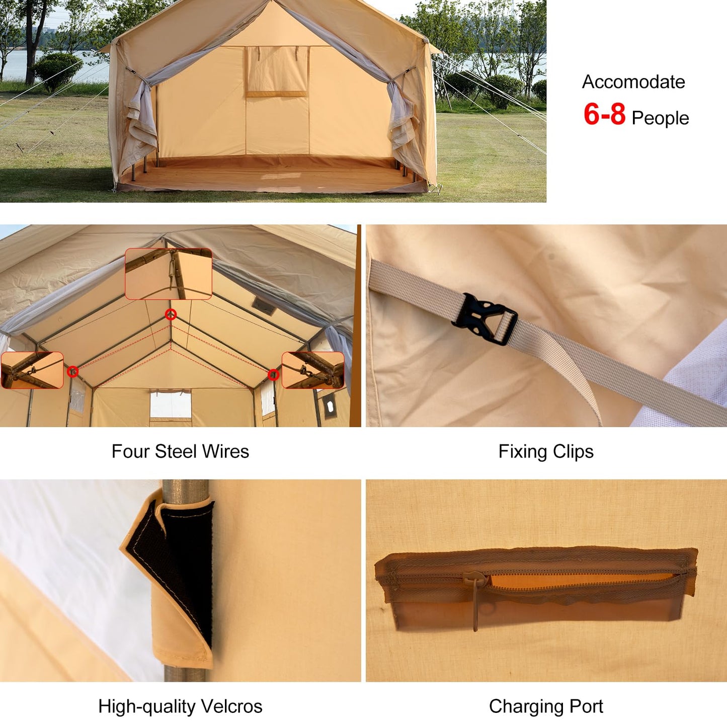 WaldZimmer Cotton Canvas Wall Tent with Rain Canopy Waterproof Outdoor Tent for Hunting Family 4 Season Camping Tents Heavy Duty Steel Frame&PVC Floor, Beige