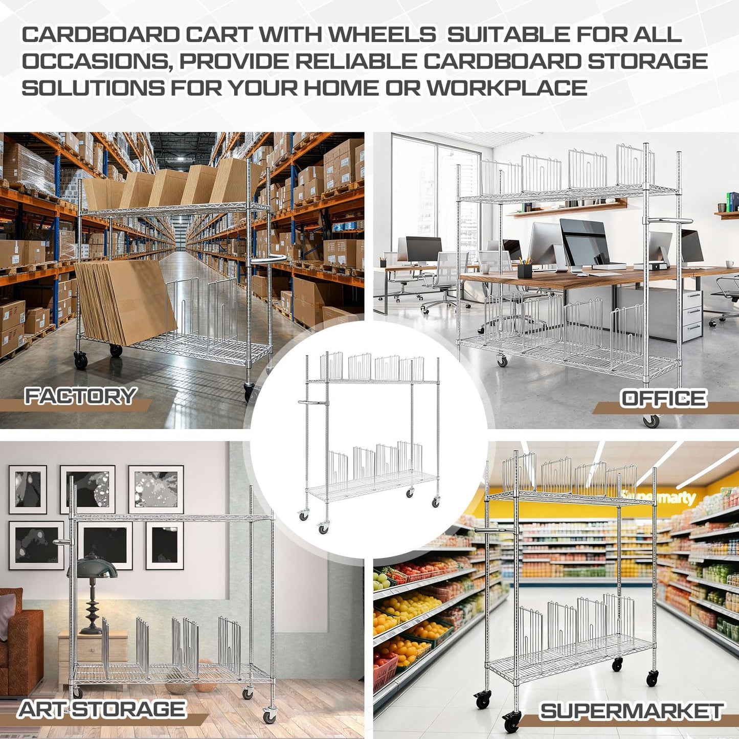 BBTO Carton Cart, Portable Steel Cardboard Organizer Carton Storage Rack with Wheels and Dividers for Art Storage Rack Home Supermarket Warehouse Commercial
