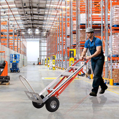 3-in-1 Industrial Aluminum Dolly Hand Truck,Convertible Hand Truck Dolly,1000 Lbs Capacity Hand Trucks Heavy Duty with PU Solid Wheels and Cargo Straps for Moving and Transport (red)