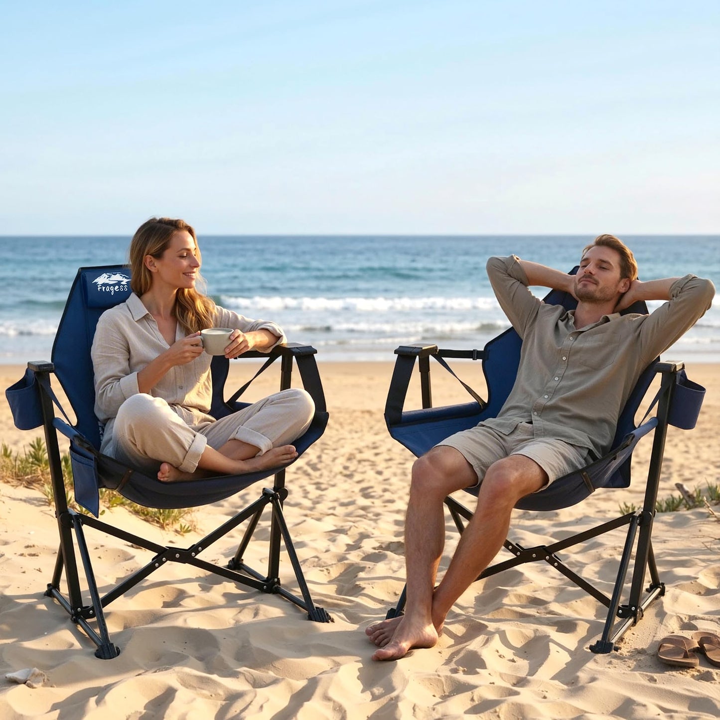 Fragess Hammock Camping Chair, Portable Camping Hammock Chair with Adjustable Back, Folding Hammock Chair Supports 330lbs, Rocking Camping Chair for Lawn, Camping, Patio, Traveling, Stargazer-Blue