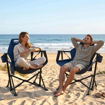 Fragess Hammock Camping Chair, Portable Camping Hammock Chair with Adjustable Back, Folding Hammock Chair Supports 330lbs, Rocking Camping Chair for Lawn, Camping, Patio, Traveling, Stargazer-Blue