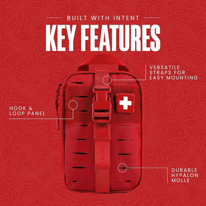 My Medic MyFak Mini Pro First Aid Kit - Small and Lightweight for Camping Hiking and Backpacking - 70 Items IFAK with Tourniquet - HSA/FSA Great for Travel - Red