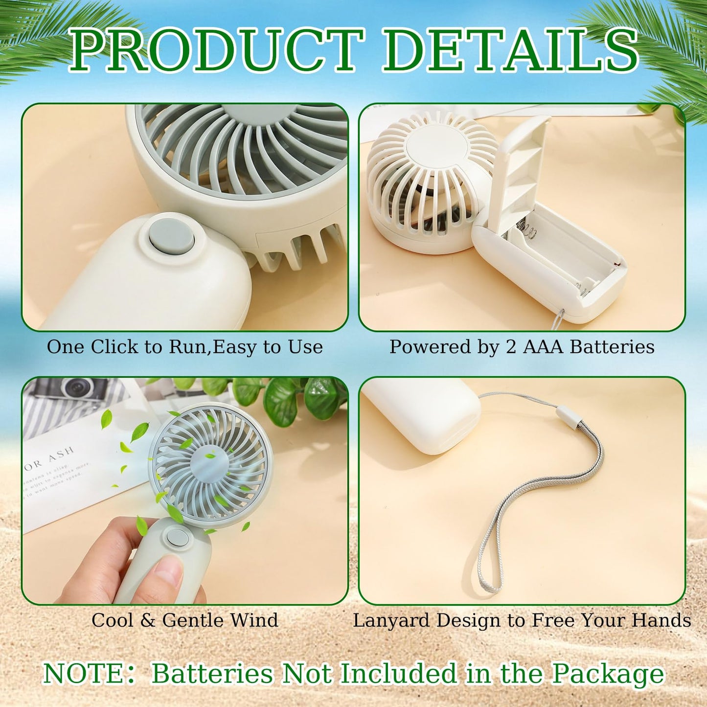 Woanger 100 Pcs Portable Mini Handheld Fan Bulk with Rope Lash Desk Fan for Makeup Summer Appreciation Gifts Individually Boxed for Wedding Travel Camping Hiking (Green)