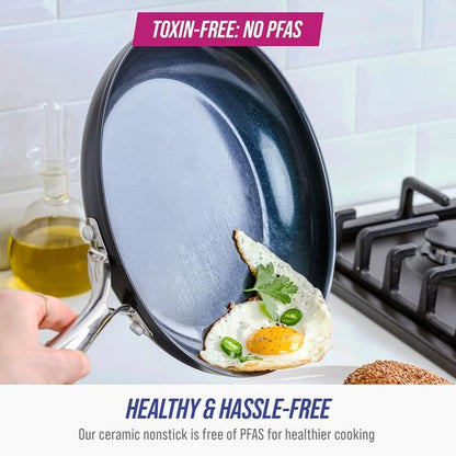 Blue Diamond Cookware | Hard Anodized Ceramic Nonstick Frying Pan Skillet Set - 10" & 12", PFAS-Free, Grey