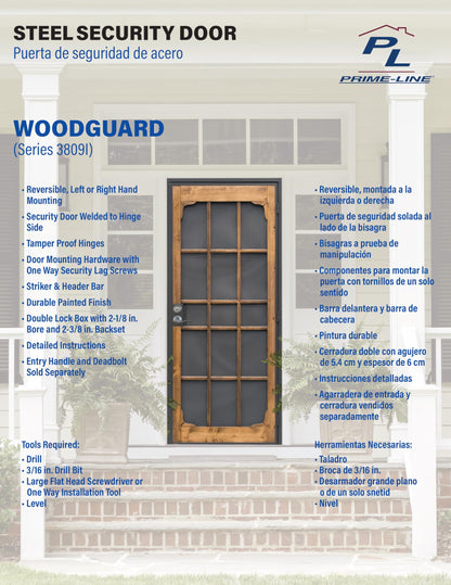 Prime-Line 3809BZ3068-I-WF Woodguard Steel Security Door – Traditional Screen Door Style with the Strength of a Steel Security Door – Steel and Wood Construction, Non-Handed, Bronze (Single Pack)