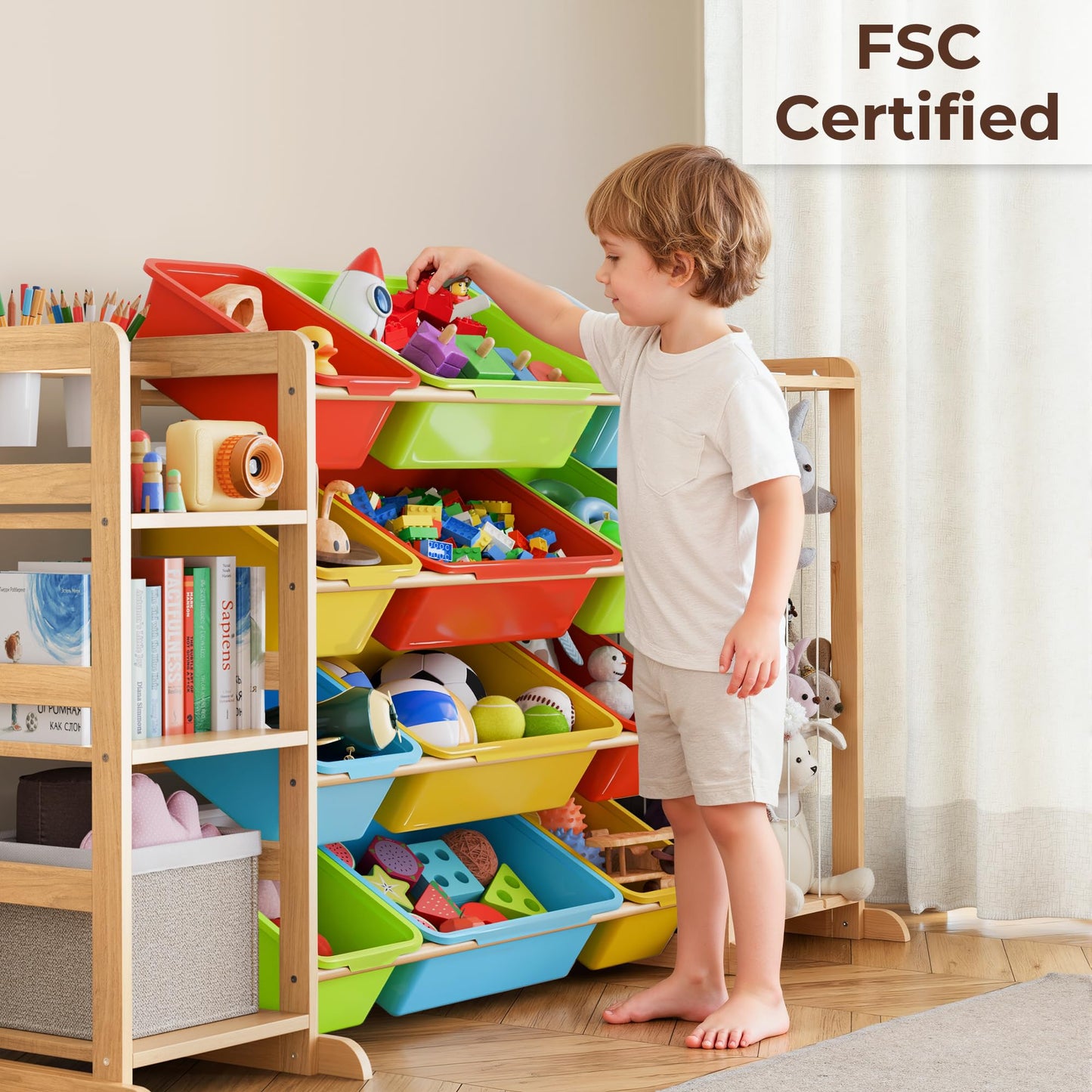 mirolam Toy Storage Organizer with Bookshelf and Stuffed Animal Storage - Playroom Organization with Shelves and 12 Bins - Living Room Box for Lego - Bedroom Decor Essential