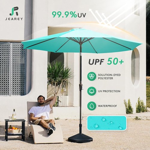JEAREY 9FT Outdoor Patio Umbrella - Push Button Tilt & Crank | UV Protection & Waterproof (Peacock Blue)