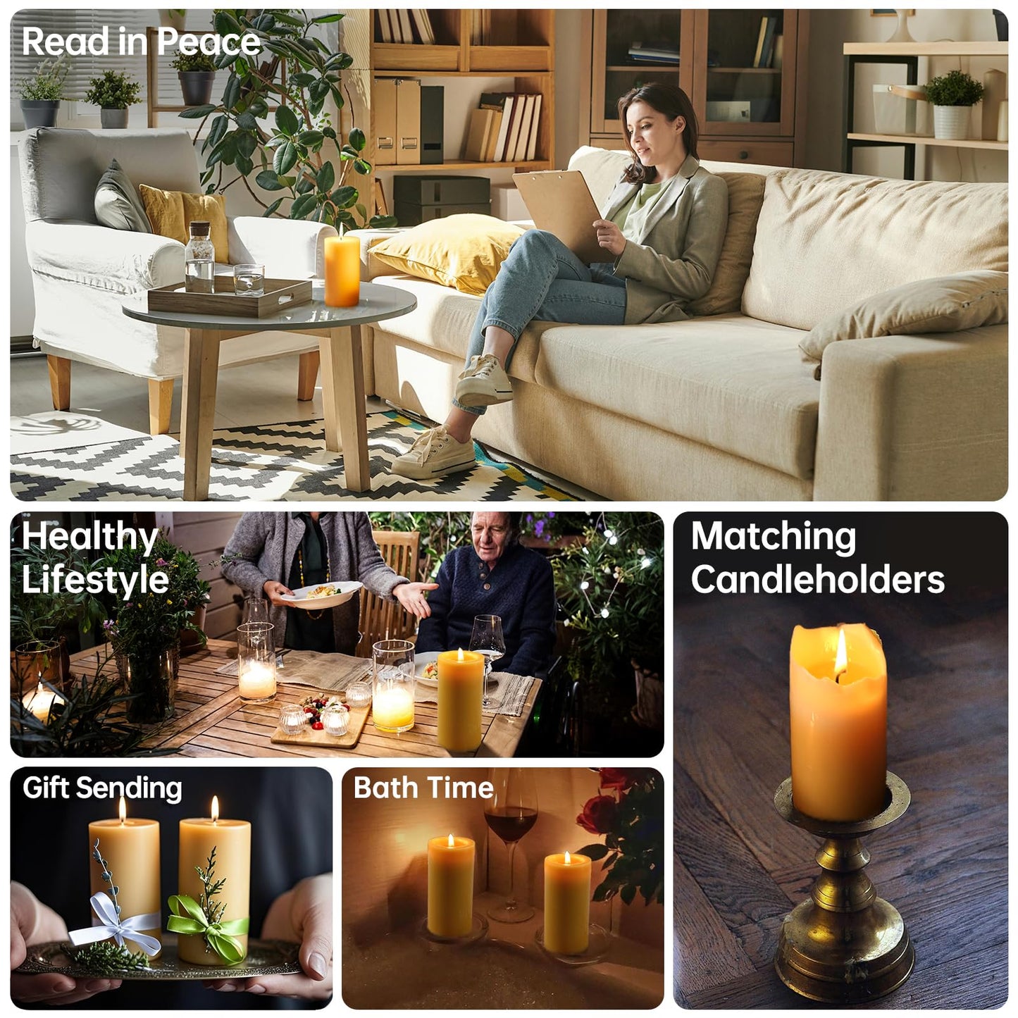 Natural Beeswax Candles 4 Packs, Beeswax Pillar Candles with 140 Hours Burn Time, Organic Emergency Candle Long Burning for Home Room, Smokeless & Dripless, 2x4 inch