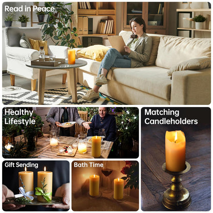 Natural Beeswax Candles 4 Packs, Beeswax Pillar Candles with 140 Hours Burn Time, Organic Emergency Candle Long Burning for Home Room, Smokeless & Dripless, 2x4 inch