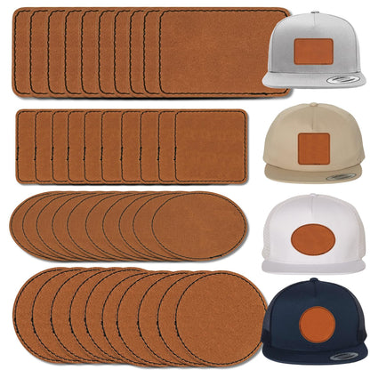 Leather Patches for Hats - 10 Pack, 3"x2" Blank Adhesive Back, Leather Hat Patches, Iron On, Laser Engraving Ready