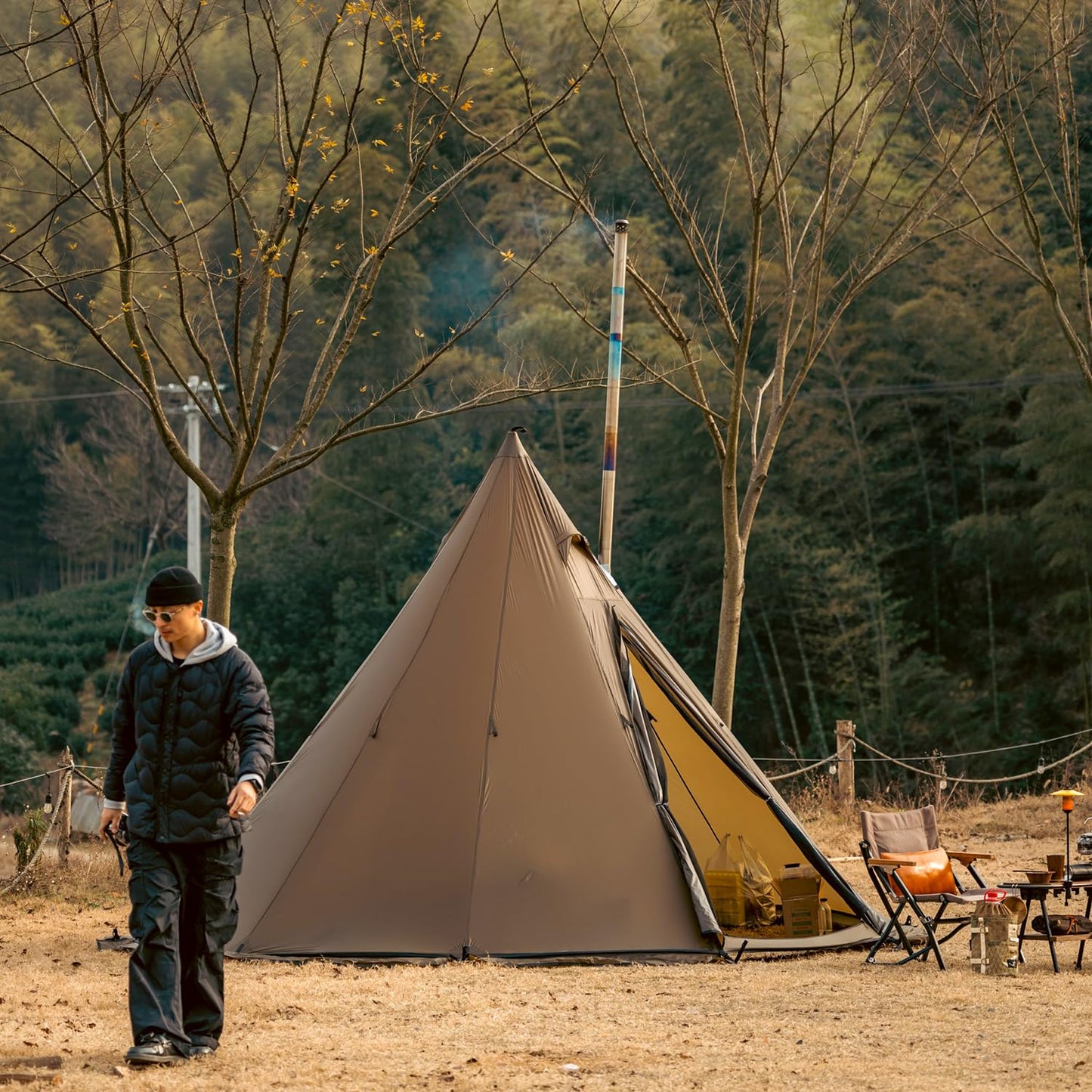 POMOLY Tipi Tent Camping Hot Tent, Circle 2 Portable Pyramid Wood Stove Tents for 2 Person Hiking, Hunting, Backpacking (Circular Braces)