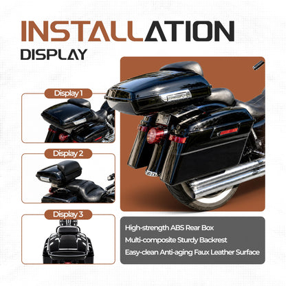 ECOTRIC 5.5" Razor Motorcycle Trunk Luggage w/Backrest Compatible with 2014-2024 Davidson Touring Models Trunk Tail Box