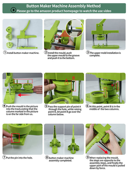 Happizza Heart-Shaped Button Mold, 57mm/2.24 inch, Green Resin, Slide Rail Button Maker Machine Compatible