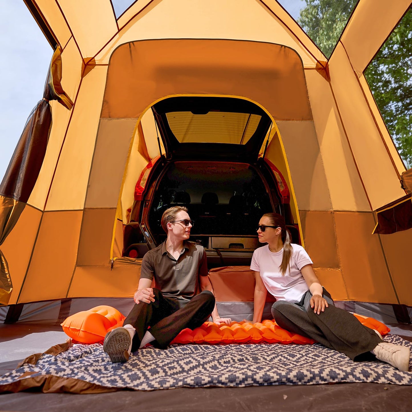 TIMBER RIDGE 5-9 Person SUV Tent with Screen Porch and Awning for Family Camping, Weather Resistant and Portable Van or Car Tent, Includes Rainfly and Storage Bag, 13' W X 10' L X 7.1' H, Orange