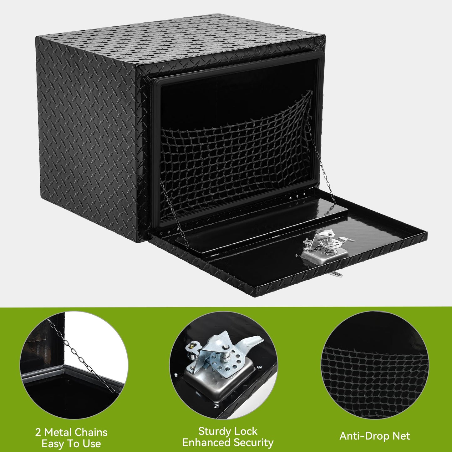 AUTOSAVER88 24 Inch Underbody Tool Boxes, Heavy Duty Aluminum Diamond Plate Toolbox Organizer, Waterproof Chest Storage Box with Lock for Trucks, Trailers, RVs, Warehouses, Black