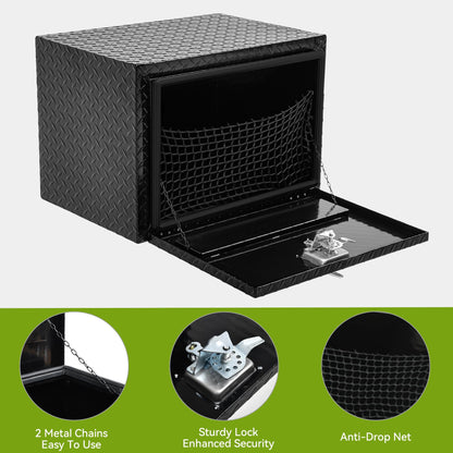 AUTOSAVER88 24 Inch Underbody Tool Boxes, Heavy Duty Aluminum Diamond Plate Toolbox Organizer, Waterproof Chest Storage Box with Lock for Trucks, Trailers, RVs, Warehouses, Black