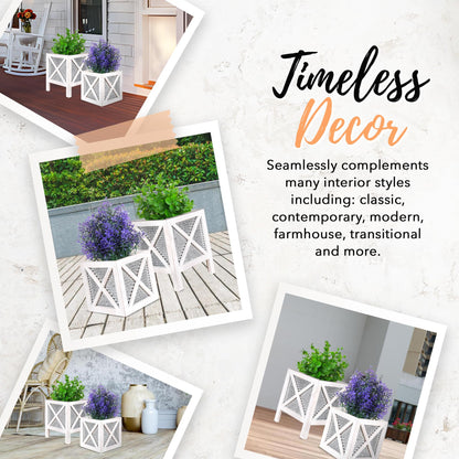 Autumn Alley Farmhouse Front Porch Planters Set of 2 Stand with Galvanized Corrugated Metal Planter for Outdoors/Indoors - Rustic Wood Square Planters Box on Legs – Charming Farmhouse Décor, White