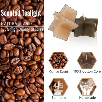Earth Tone Star Tea Lights Set of 12, Coffee Scented Tealight Candles, Handmade Tea Candles, Long Burning Tealights for Romantic Wedding Home Decor Gift