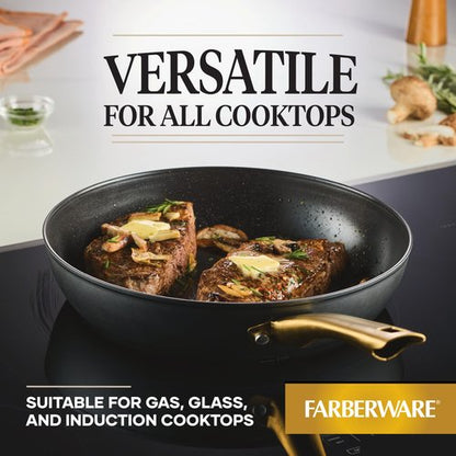 Farberware Forged Induction Ceramic Cookware Nonstick Frying Pan/Skillet, Dishwasher Safe, Suitable for All Stovetops, 12.25 Inch Fry Pan - Black and Gold