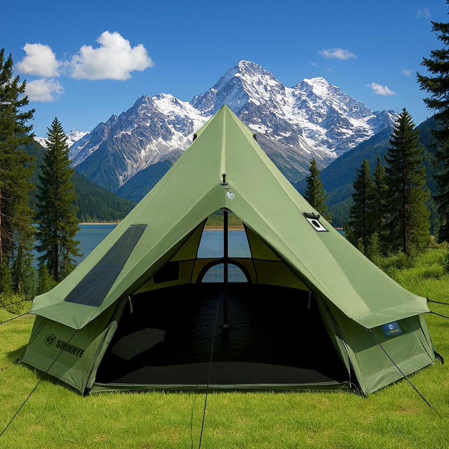 Bell Yurt Tent with Stove Jack, Waterproof Luxury 4 Season Tent 420D Oxford Cloth Green Glamping Tents for Family Outdoor Camping, Hunting, Party, All Year Living (Green Oxford 3M Yurt)