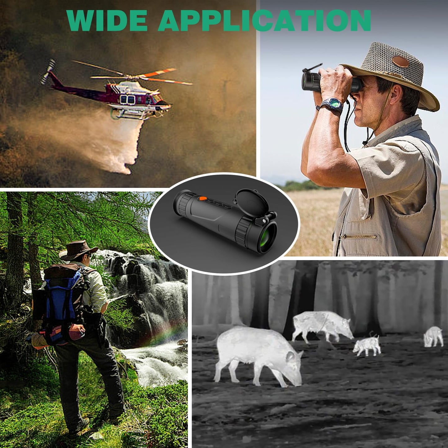 Night Vision Monocular 35mm 384x288 (50 Hz) Thermal Imaging Monoculars, 4X Digital Zoom, Detection 3620yd, 5 Mode, 7H+, No-Shutter Tech WiFi Heat Vision Infrared Imager for Hunting Camping