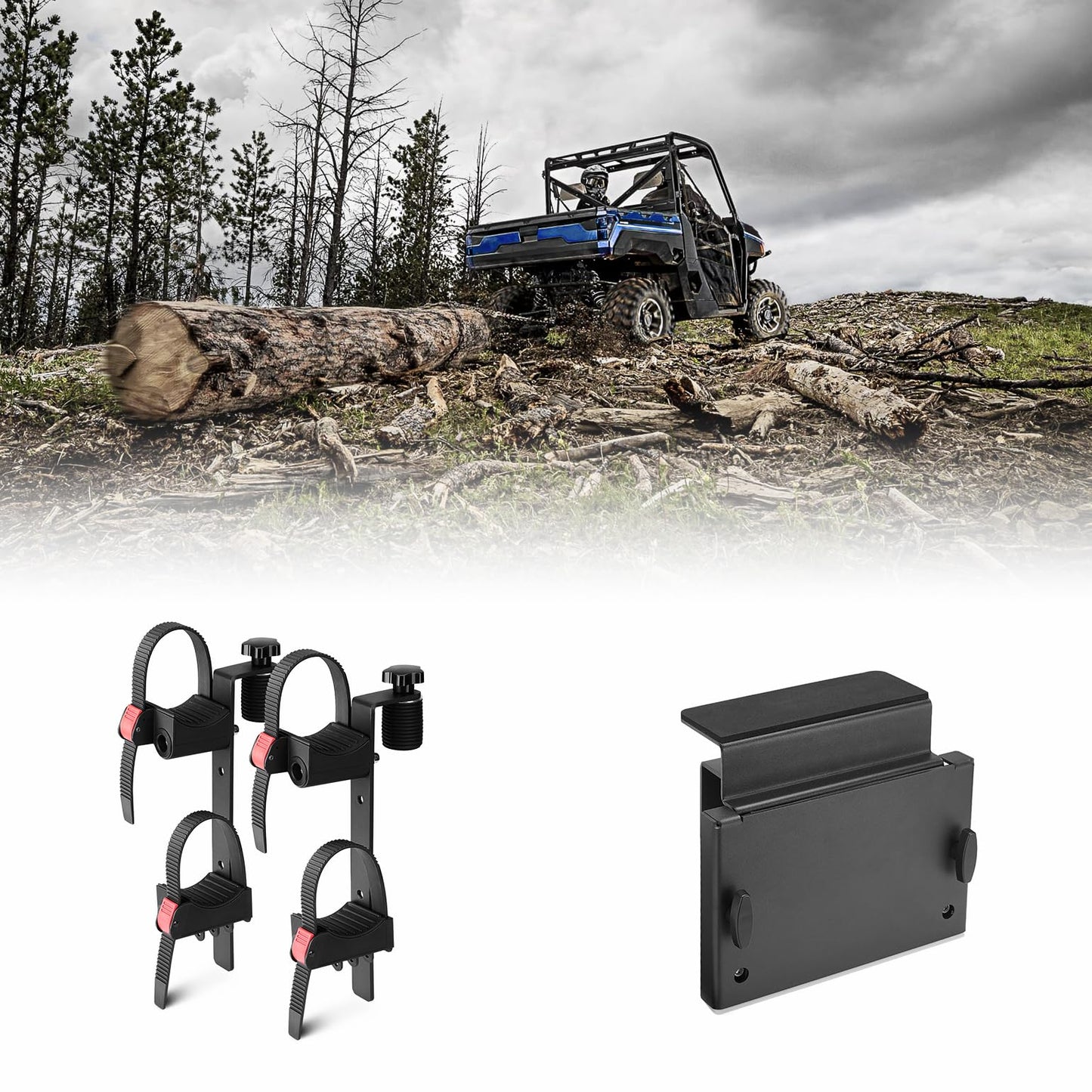 KEMIMOTO Tool Holder Bed Shovel Holder UTV Chainsaw Mount Tool Carrier for Axe Farm Tool Mount Chainsaw Holder Rack Compatible with Polaris Ranger 570 1000 XP Crew General 1000