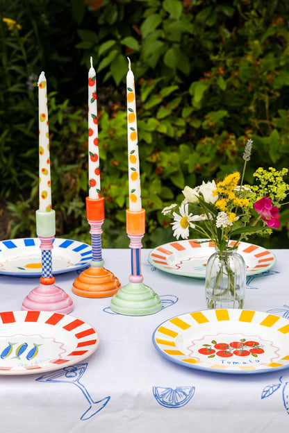 Talking Tables 2 x Lemon Print Tall Taper Dinner Candles, Unscented, Summer Taper Candles for Table Decor & Centrepieces, Fits Candlestick Holders