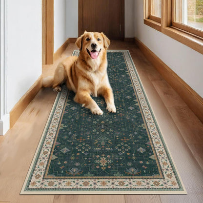 Regine Switzerland Dark Green Washable Runner Rug - Non-Skid 2'6"x10' for Hallway & Entryway Décor