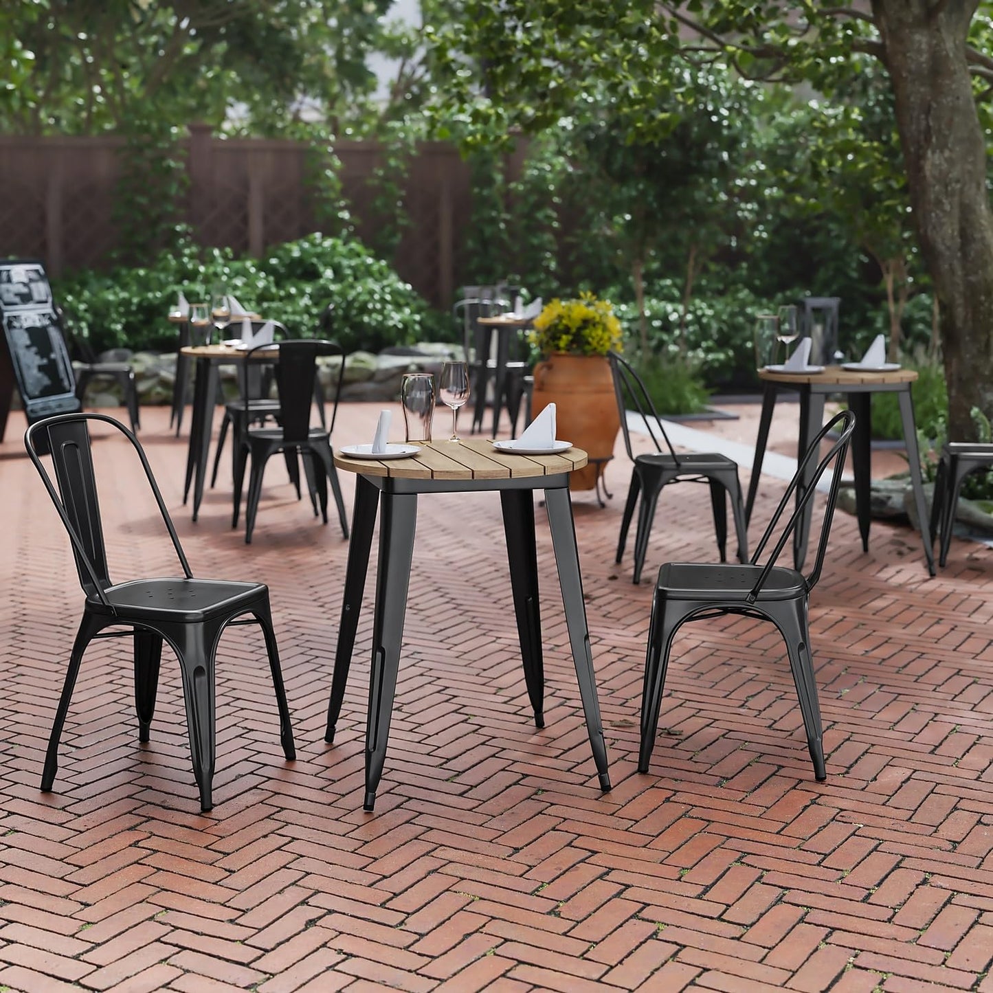 Flash Furniture Declan Commercial Outdoor Bar Height Dining Table, All Weather Poly Resin Top with Steel Base, 23.75" Round, Brown/Black