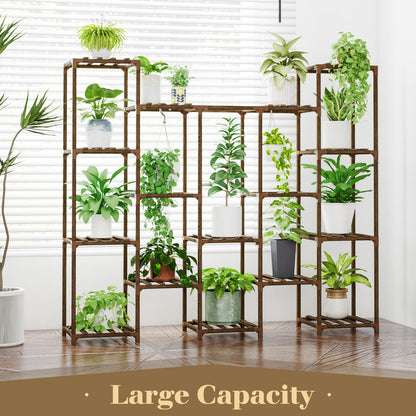 Bamworld Large Hanging Plant Stand Indoor Tall Plant Shelf Outdoor 14 Pots Large Plant Rack for Living Room Patio, Balcony and Garden