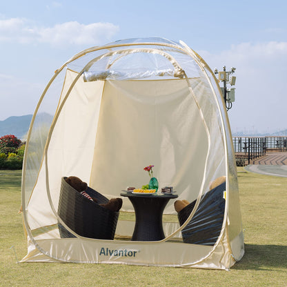 Alvantor Pop Up Bubble Tent - 6’ x 6’ Instant Igloo Tent - 2-3 Person Screen House for Patios - Large Oversize Weather Proof Pod - Cold Protection Camping Tent - Beige